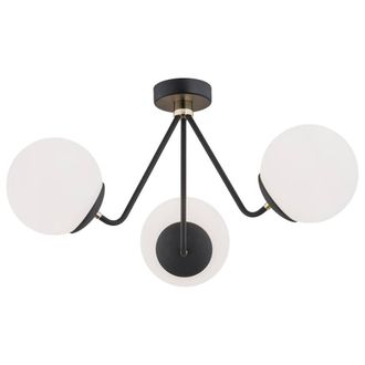 Netlighting Tomar Globe Ceiling 3 Light Opal Matt Black Structure Brass Elements