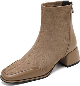 Generic Womens Retro Square Toe Ankle Boots Suede Like And PU Contrast Upper Comfortable Block Heel Nonslip Wear Resistant Sole For Daily Casual Streetwear Of