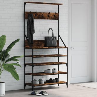 vidaXL Vidaxl - Perchero Con Zapatero Roble Ahumado 90x34x184 Cm Marr&oacute;n