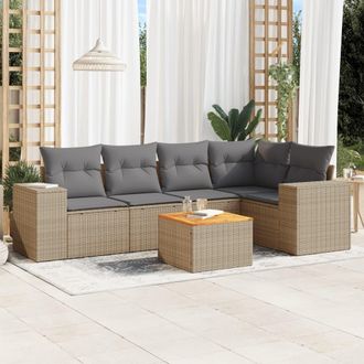 vidaXL Vidaxl - Juego De Sof&aacute;s Jard&iacute;n Con Cojines 6 Pzas Rat&aacute;n Sint&eacute;tico Beige