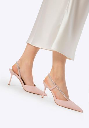 Wittchen Dames leren pumps met juweelversiering Roze Natuurlijk leer