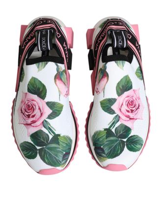 Dolce & Gabbana Womens White Rose Print Sorrento Sneakers Shoes 10+pa+pl+vi