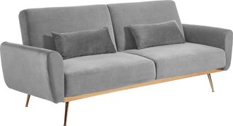 Vente-Unique Sof&aacute; cama de 3 plazas de terciopelo LAUNEI - Gris claro