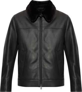 Brioni Leren Jas Met Bontkraag - Heren - Leren en Su&egrave;de Jassen - Zwart - XL - Leer - Jassen