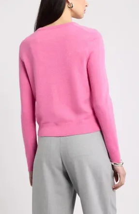 Nordstrom Cashmere Crewneck Cardigan in Pink Boss at Nordstrom, Size X-Small