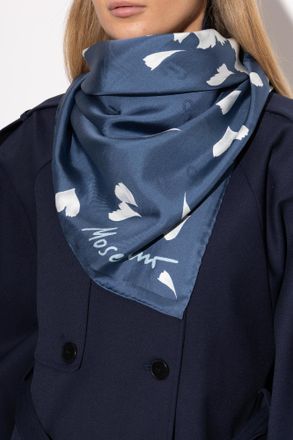 Moschino Silk Scarf With Print, Unisex, Blue