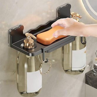 OEM Juego De 2 Estantes De Pared Para Jabones Y Geles De Ducha En El Ba&ntilde;o + 4 Ganchos, Gris Oscuro, 25 X 9,4 X 5,7 Cm