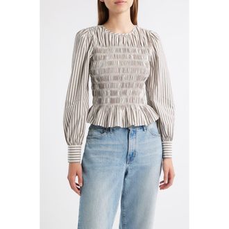 Rails Tabi Smocked Peplum Top in Espresso Ivory Stripe at Nordstrom Rack, Size Xx-Small