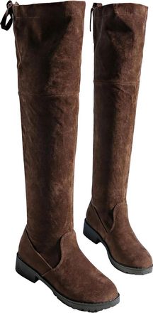 Generic Womens Brown Over The Knee Boots Lace-Up Chunky High Heels Round Toe Boots