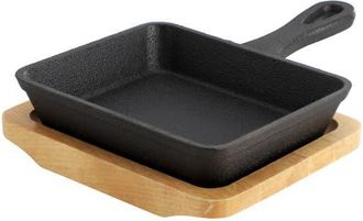 MegaChef Mini Cast Iron Square Pan with Wood Tray in Black at Nordstrom