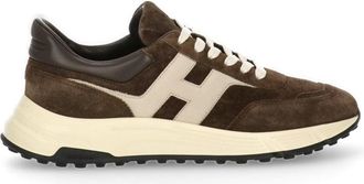 Hogan Brown Imprinted Logo Suede Low-Top Sneakers