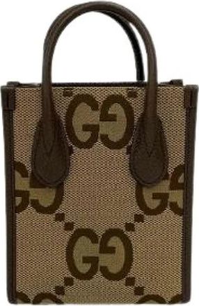 Gucci Pre-owned Jumbo GG Canvas 2way Bag - Dames - Vintage Shopper - Bruin - ONE Size - Leer - Vintage