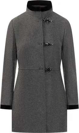 Fay Grey Solid Mandarin Collar Trench Coat
