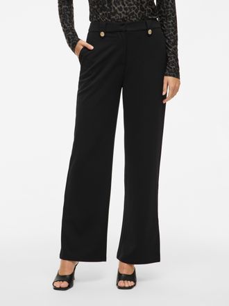 Vila Anzughose VILA VICLUA HW WIDE BUTTON PANTS- NOOS, Damen, Gr. S (36), N-Gr, schwarz (schwarz detail:gold button), Web, Obermaterial: 95% Polyester, 5% 