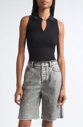 Diesel Lilita Sleeveless Rib Recycled Silk & Organic Cotton Polo Sweater in Black at Nordstrom, Size X-Small