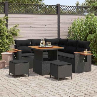 vidaXL Conjunto De Sof&aacute; De Jard&iacute;n 8 Pcs Negro 80 X 80 X 71 Cm Vidaxl