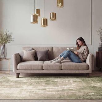 Kukoon Green Beige Distressed Living Room Area Rug Abstract Hallway Runner | Size: 280 cm x 380 cm