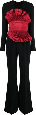Elie Saab ruffle-detail flared jumpsuit - women - Viscose/Polyester/Spandex/Elastane/Acetate/Silk/Silk - 38 - Black