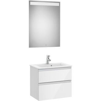 Roca Roca - Pack Mueble De 2 Cajones 600 Mm + Lavabo + Espejo Led The Gap Color: Blanco Brillo