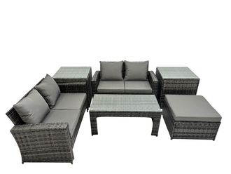 Fimous Outdoor Love Sofa Set 5 Seat Rattan Garden Furniture Set Dark Grey