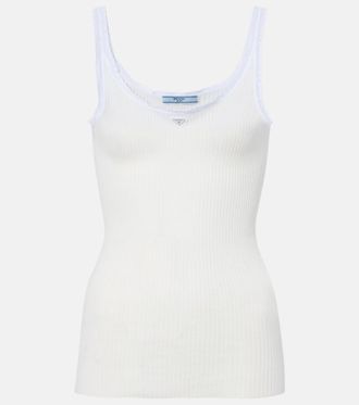 Prada Top in cotone a coste con pizzo