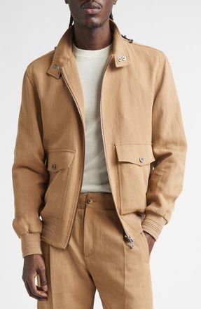 Isaia Barracuta Linen Bomber Jacket in Pastel Brown at Nordstrom, Size 42 Us