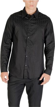 A|X Armani Exchange Klassiek Overhemd met Lange Mouwen- Ronde Hals en Klassieke Kraag - Heren - Casual Overhemden - Zwart - M - Katoen - Overhemden