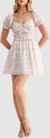All in Favor Floral Print Puff Sleeve Smocked Minidress in Cream Pink at Nordstrom Rack, Size X-Large