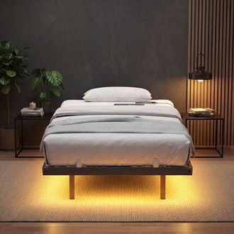Vasagle Vasagle - Lit Flottant 90 X 190 Cm - &Eacute;clairage Led Int&eacute;gr&eacute; - Ports Usb Et Prises Ca - Capacit&eacute; 250 Kg - Noir