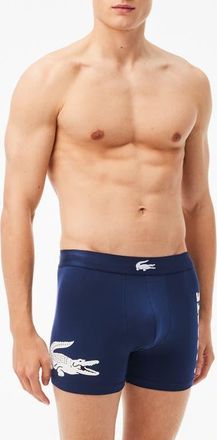 Lacoste Assorted 3-Pack Stretch Cotton Boxer Briefs in Navy Blue/White/Silver Chine at Nordstrom, Size X-Small