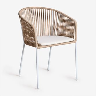 Sklum Sklum - Pack De 4 Sillas De Comedor Apilables Con Reposabrazos En Hierro Y Cuerda Trenzada Jocelyn