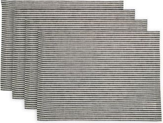 Solino Home Linen Placemats Set of 4, 14 x 19 Inch for Dining Table, Holiday and Everyday Table Decor - Narrow Stripe in Black And White at