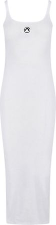 Marine Serre White Ribbed Cotton Midi Logo Dress