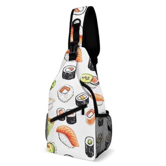 Generic Su1shi Rolls And Sashimi Unisex Shoulder Bags Casual Crossbody Chest Bag Sling Backpack for Hiking Cycling Travel