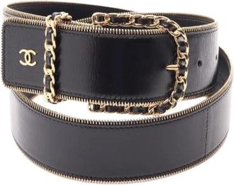 Chanel Pre-owned Coco Mark Lederen Riem - Dames - Vintage Accessoires - Zwart - ONE Size - Leer - Vintage