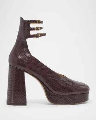 Chlo&eacute; Loti Snake Platform Block-Heel Pumps