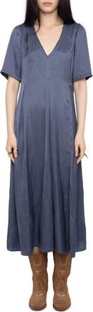 Zadig&Voltaire Rodalan V-Neck Satin Midi Dress in Storm at Nordstrom, Size X-Small