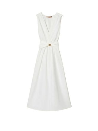 Twin-Set Sleeveless Midi Dress with Deep V-Neckline