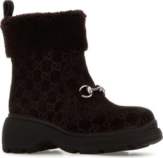 Gucci Womens Gg Suede Calf-Fold Boot Brown