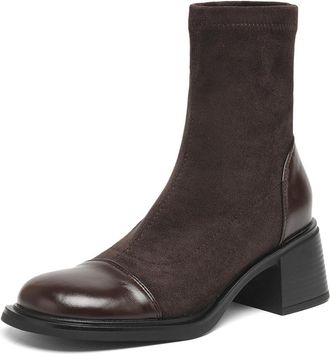 Generic Womens Round Toe Ankle Boots with Chunky Block Heels Suede PU Mix Material Comfortable Non Slip Wear Resistant for Daily Street Office Fall Winter Use