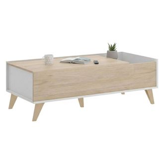 Dmora Mesita Dburs, Revistero De Sal&oacute;n Con Compartimento, Mesita Baja, 99x60h41 Cm, Roble Y Blanco - Dmora