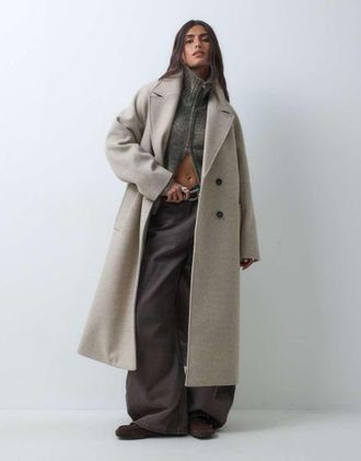 Asos cappotto lungo doppiopetto in oatmeal-Neutro