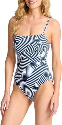 Tommy Bahama Palm Modern Stripe One-Piece Swimsuit in Indigo Tide at Nordstrom, Size 16