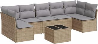vidaXL Vidaxl - Juego De Sof&aacute;s De Jard&iacute;n Con Cojines Beige 8 Pzas Rat&aacute;n Pe