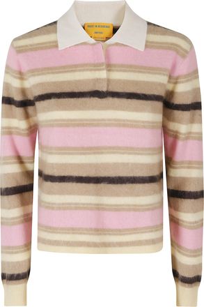 Guest In Residence Pink Cream Brown Grizzly Cropped Rugby Cashmere Polo Shirt