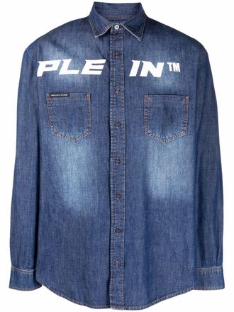 Philipp Plein Camicia denim con logo - Blu