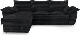Sia Home Sof&aacute; cama izquierdo pana XXL negro 257 cm