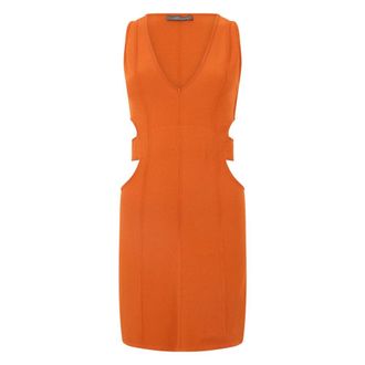 Alberta Ferretti Fitted Dress With V-neck - Dames - Korte kleedjes - Oranje - S - Leer - Kleedjes