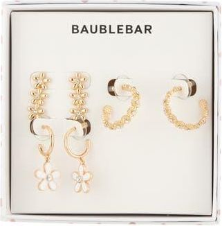 BaubleBar Showered with Flowers Set of 3 Linear Stud & Hoop Earrings in Gold at Nordstrom Rack