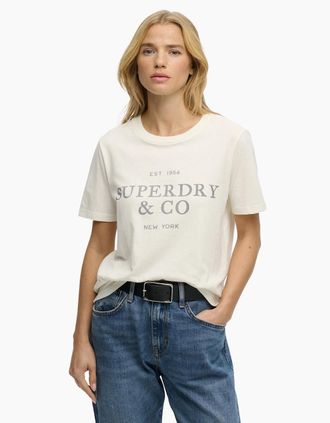 Superdry Womens Superdry Womens Luxe Casual Relaxed Short Sleeve T-Shirt - Cream - Size: 16